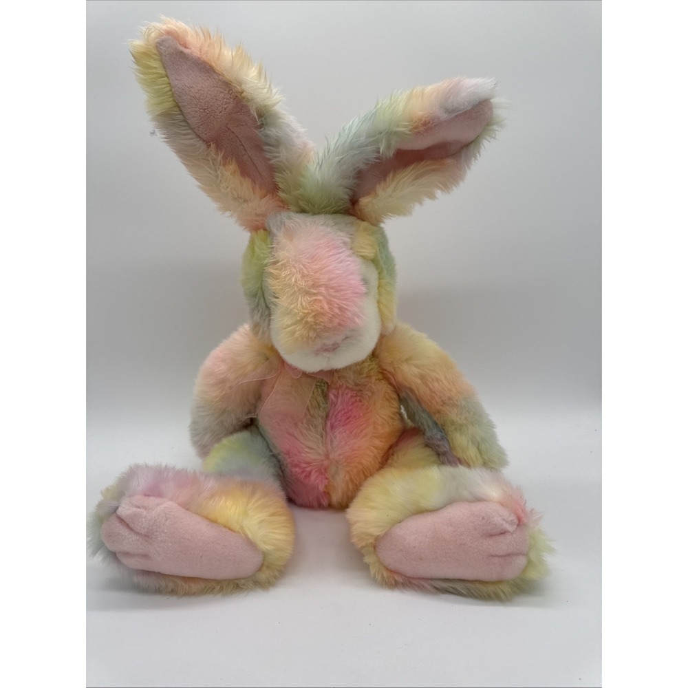 Huge RUSS Plush Large Fluffy Tie Dye Pastels Rainbow Bunny Rabbit Poseable Ears